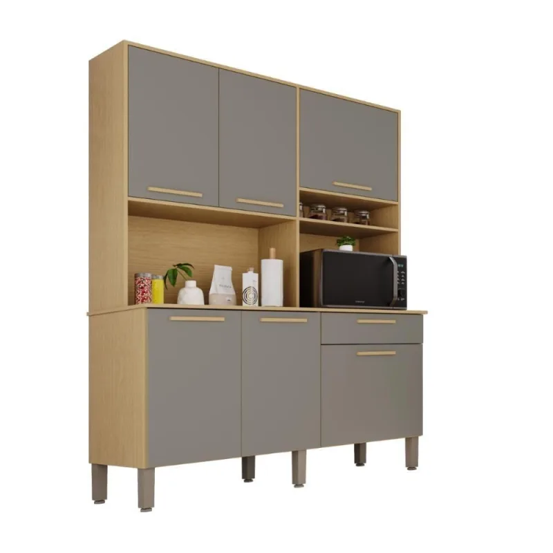 Armário de Cozinha Imperial 5 Portas 1 Gaveta MDF 160CM Carvalho-Grafite - Imperial - Móveis