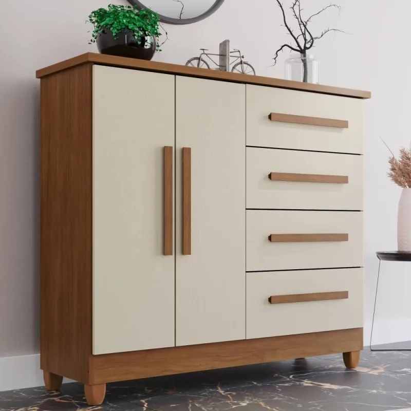 Cômoda Madri 4 Gavetas 2 Portas MDF Cinamomo Arenas Tudo de Móveis 114CM - OUTRAS