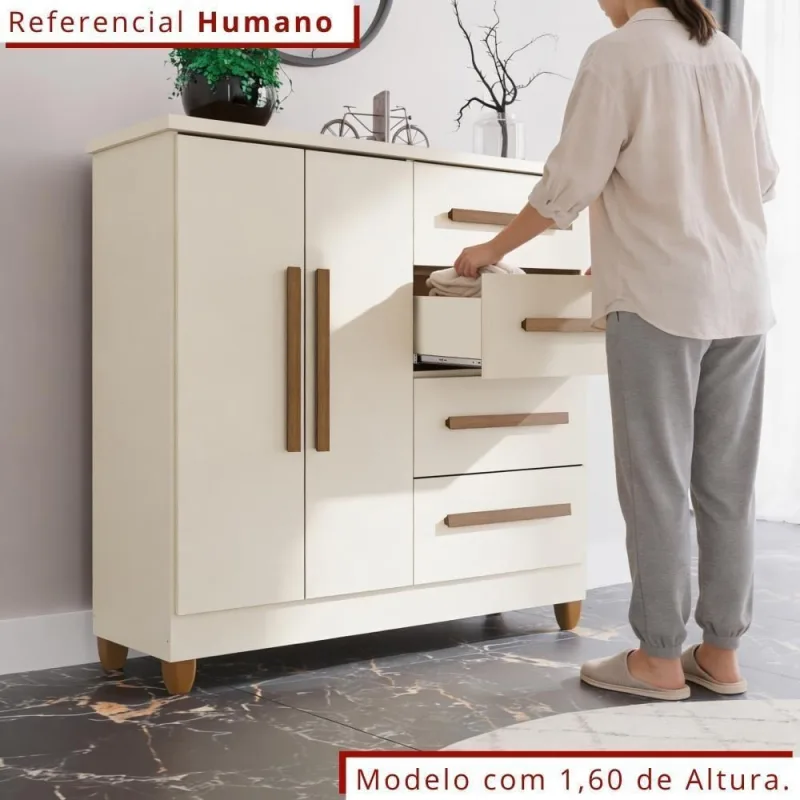 Cômoda Madri 4 Gavetas MDF Puxador Metálico Amadeirado Tudo de Móveis - OUTRAS - Móveis