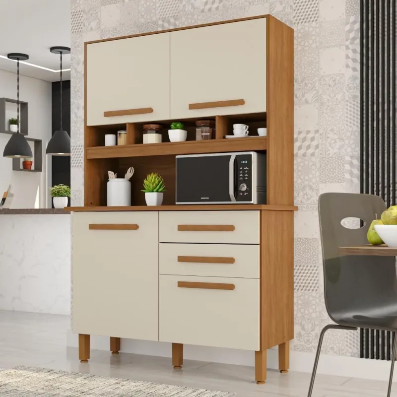 Cozinha Sara Frison 4 Portas 2 Gavetas MDF-MDP 115CM Cinamomo-Arenas - Sara Enxovais - Agro