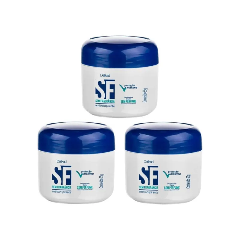 Desodorante Creme Delikad Sem Fragrancia 55G - Kit Com 3Un