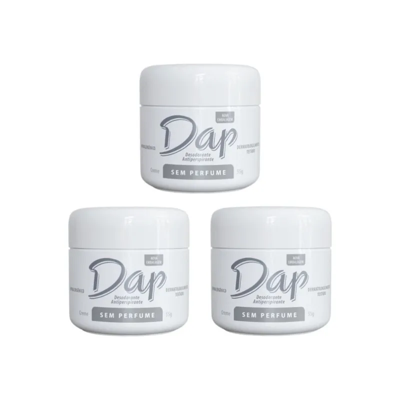 Desodorante Dap Creme Pote Sem Perfume 55G - Kit Com 3Un