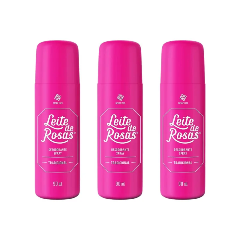 Desodorante Spray Leite de Rosas 90ml - Kit c/ 3un