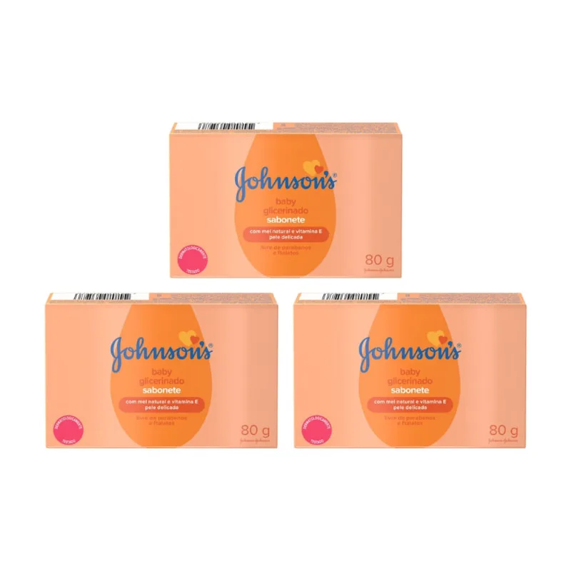 Sabonete Johnsons Baby Glicerinado 80g - Kit c/ 3un