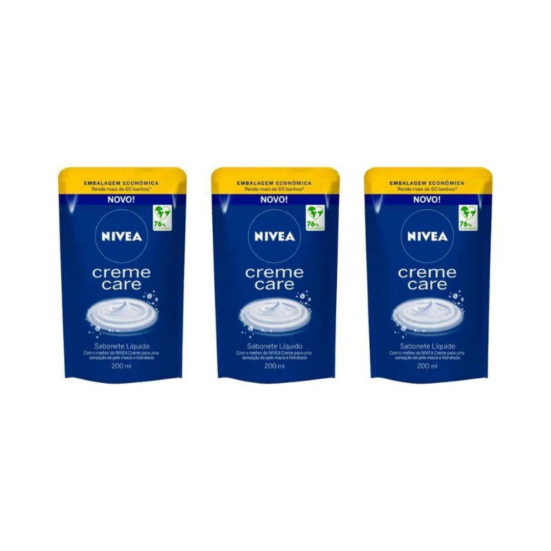 Sabonete Liquido Nivea Refil 200Ml Cr Care - Kit C/3Un
