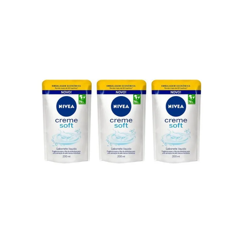 Sabonete Liquido Nivea Refil 200Ml Cr Soft - Kit C/3Un