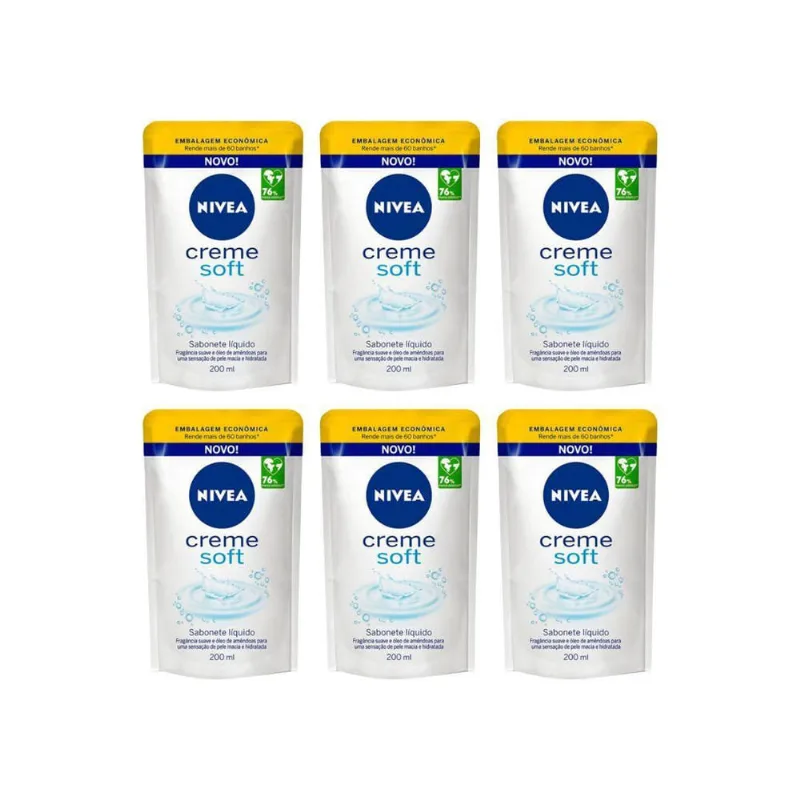 Sabonete Liquido Nivea Refil 200Ml Cr Soft - Kit C/6Un
