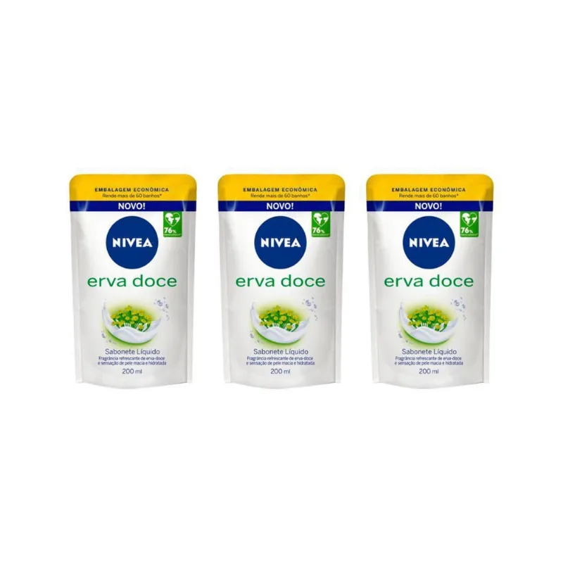 Sabonete Liquido Nivea Refil 200Ml Erva Doce - Kit C/3Un