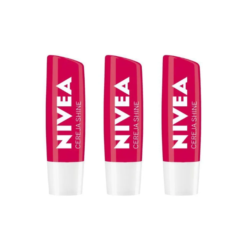 Protetor Labial Nivea 4,8G Cereja Shine - Kit C/3 Un