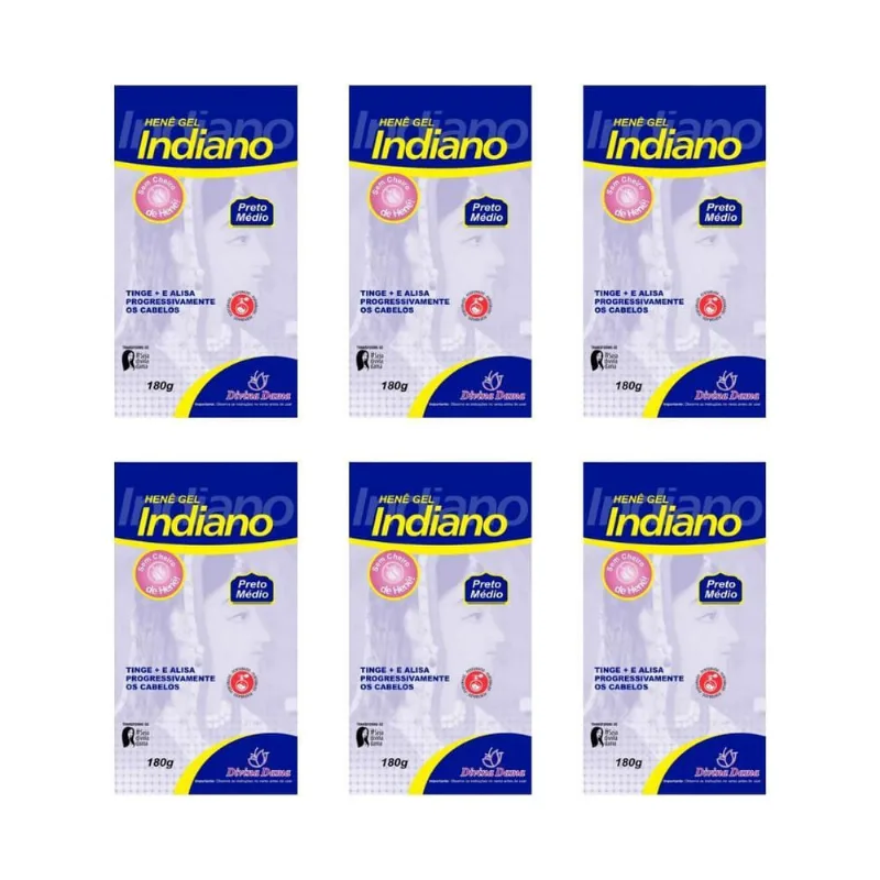 Hene Indiano Divina Dama 180G Gel Pouch Medio - Kit Com 6Un