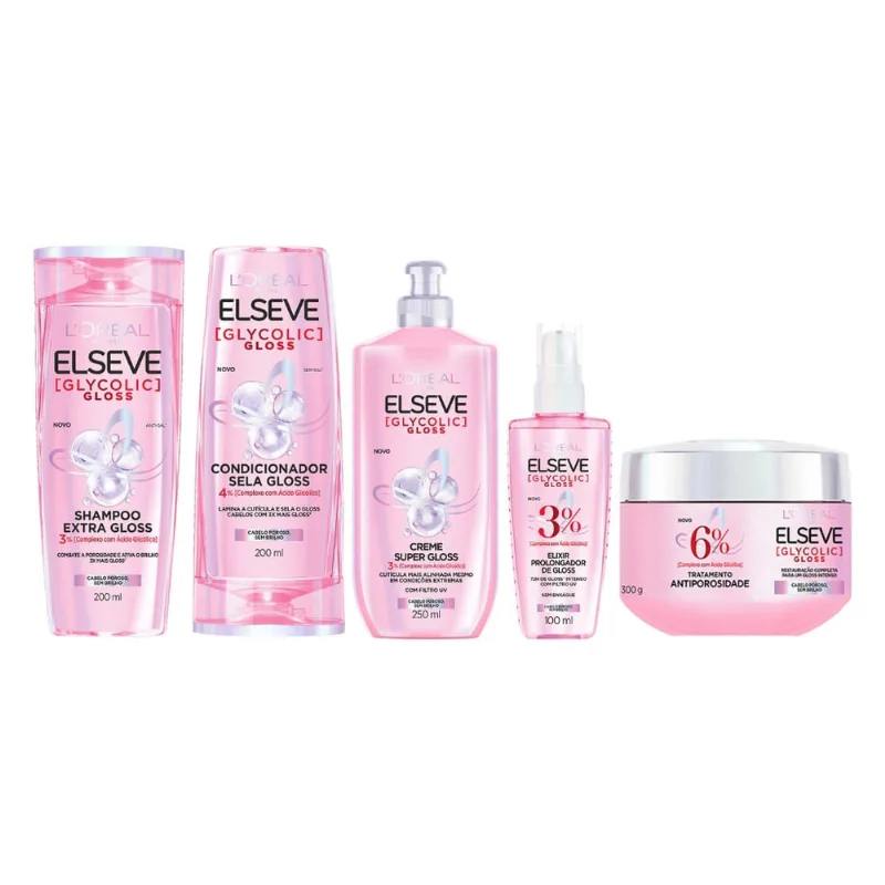 Kit Elseve Glycolic 200ml Sh + Cond + Creme Pent + Creme Tr + Serum