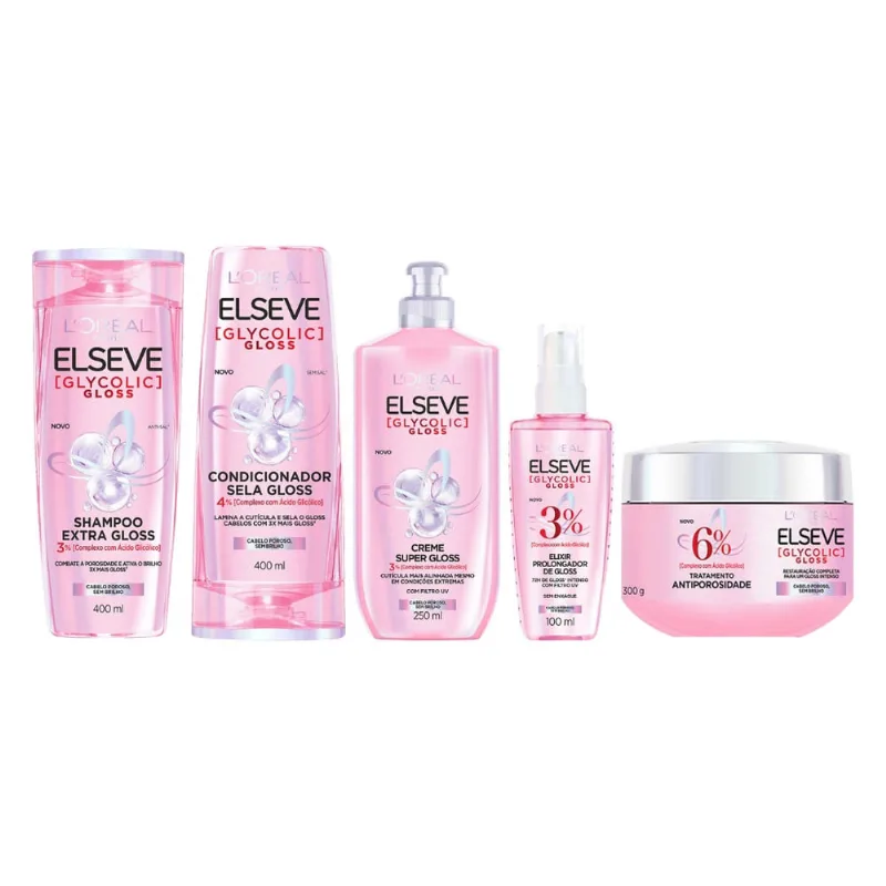 Kit Elseve Glycolic 400ml Sh + Cond + Creme Pent + Cr Trat + Serum