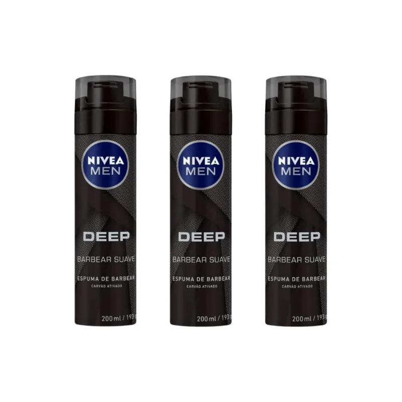 Espuma de Barbear Nivea Deep Black 200ml - Kit c/ 3un