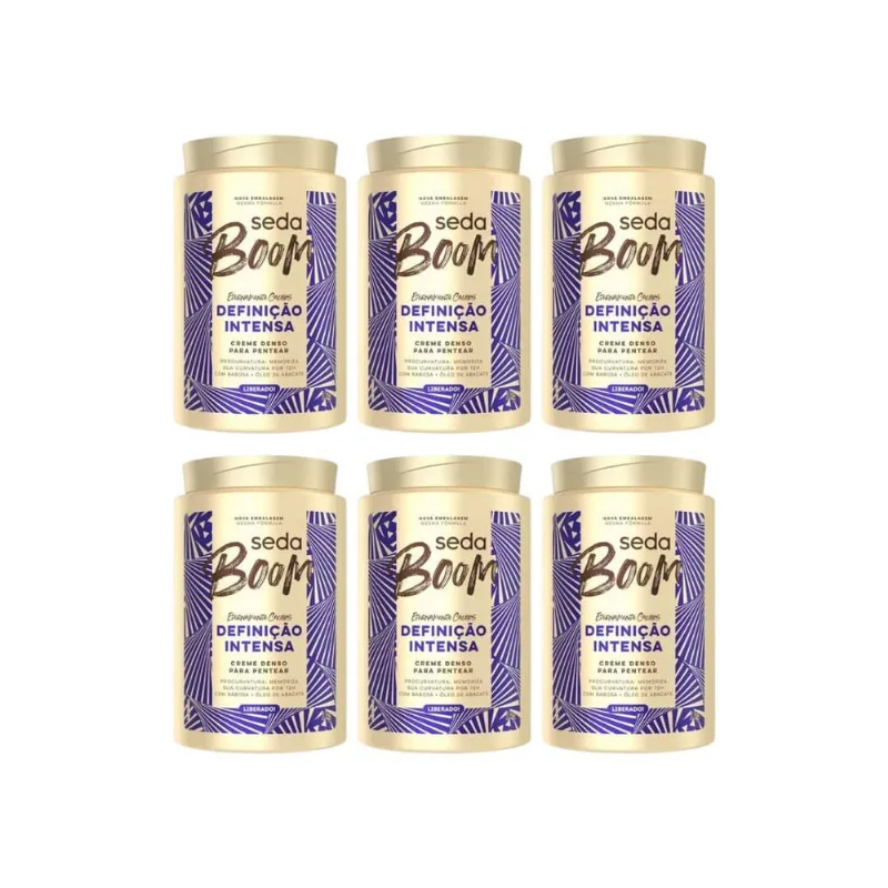 Creme de Pentear Definição Intensa 1kg Kit 6un Seda Boom para cabelos cacheados Creme De Pentear Seda Boom Definiçao Intensa 1Kg - 6Un