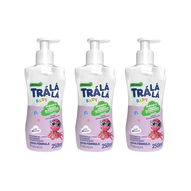 Sabonete Liquido Tra la la Baby 250ml Suave - Kit c/ 3un