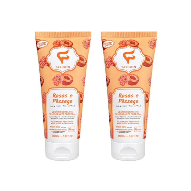 Loçao Hidratante Fashion 180ml Rosas e Pessego - Kit c/ 2un