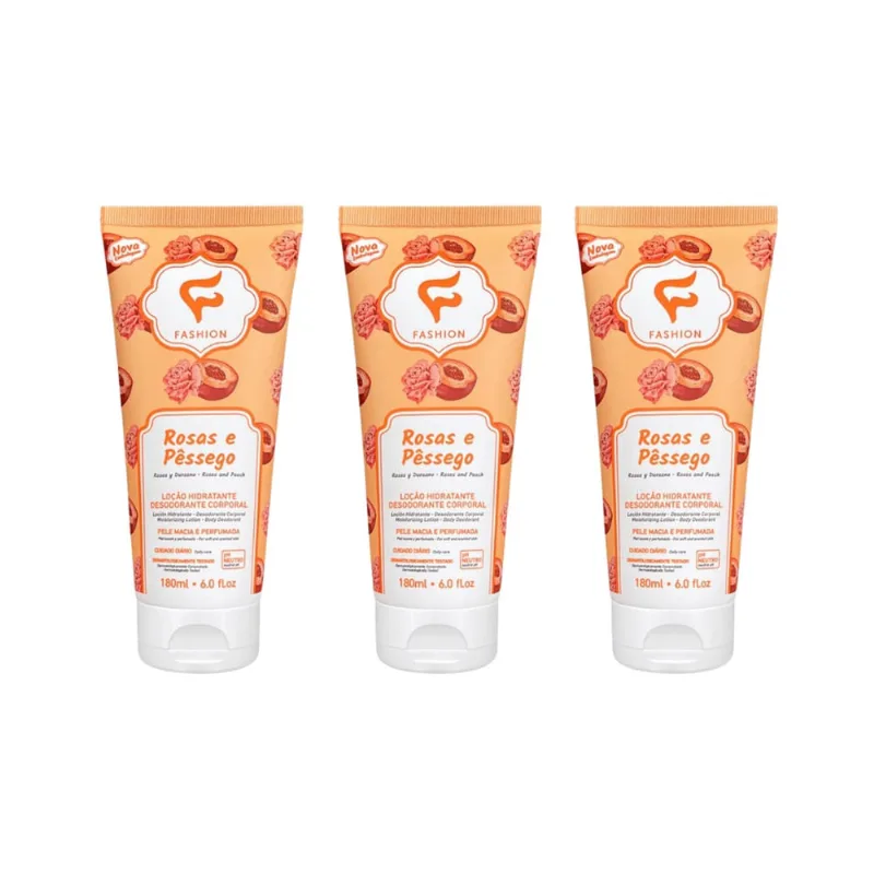 Loçao Hidratante Fashion 180ml Rosas e Pessego - Kit c/ 3un