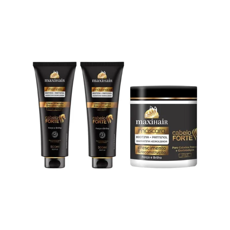 Kit Biotina Forte Maxihair 500Ml Shamp + Cond + Masc