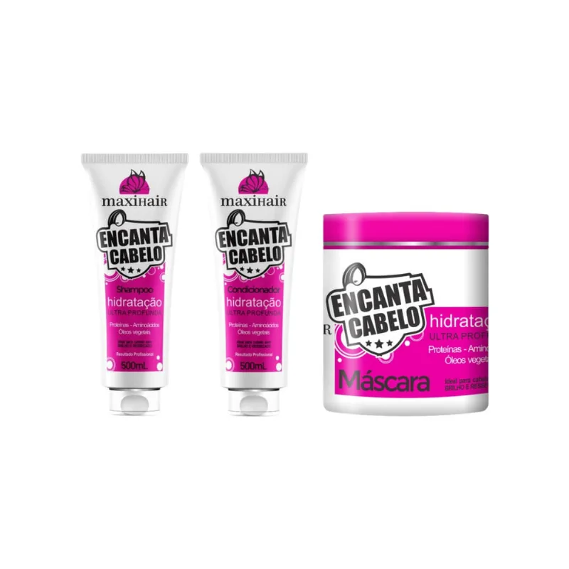 Kit Encanto Cabelo Maxihair 500ml Shamp + Cond + Masc