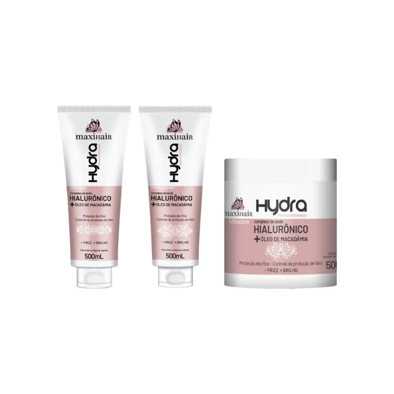 Kit Hialurônico + Oleo de Macad Maxihair 500ml Shamp + Cond + Masc