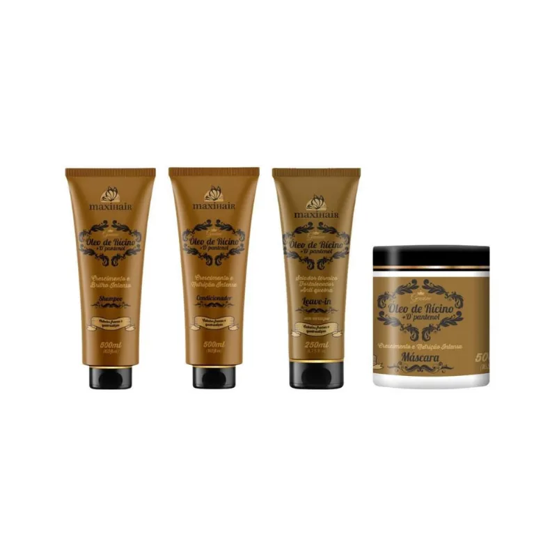 Kit Oleo Ricino + D'Pantenol Maxihair Shamp + Cond + Masc + Leave-In