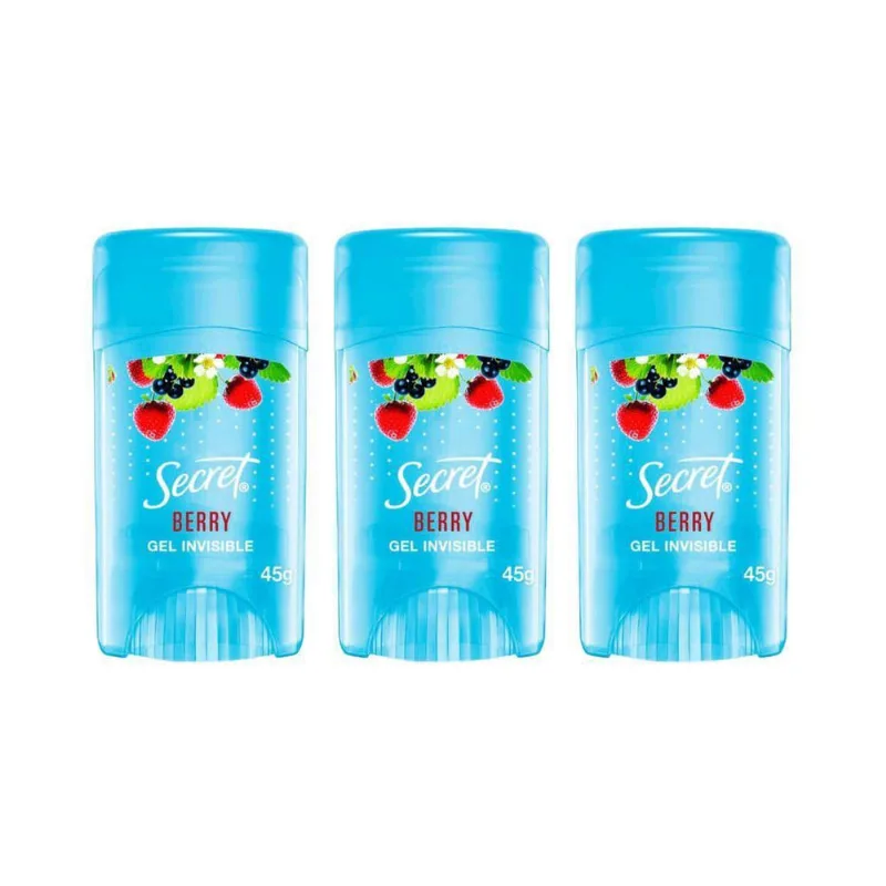 Desodorante Stick Gel Frutas Vermelhas 45g Secret Kit 3 Unidades Antitranspirante Unissex Desodorante Secret Stick Gel 45G Berry - Kit Com 3Un
