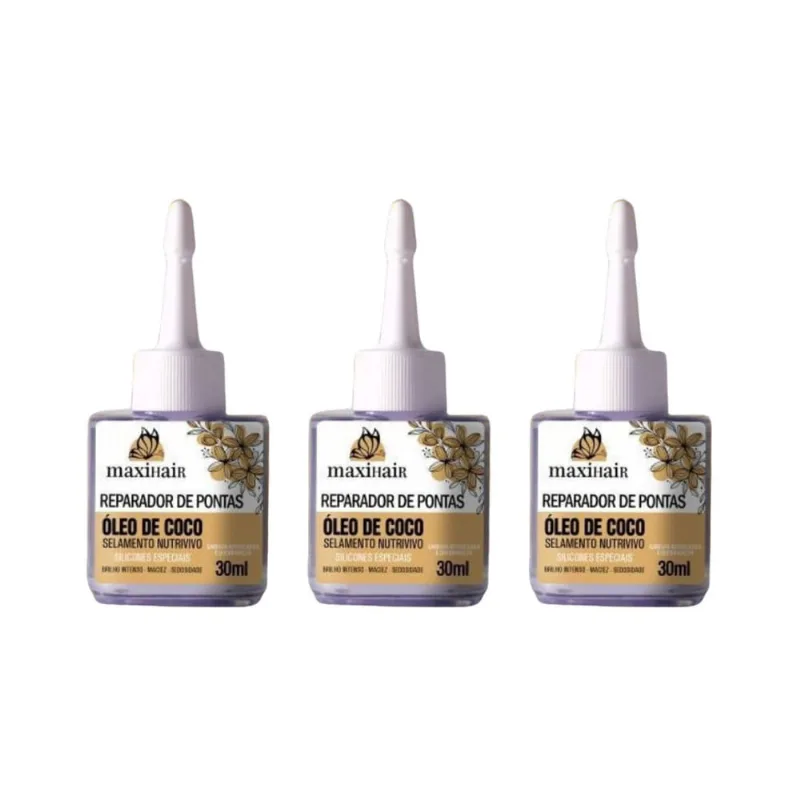 Reparador de Pontas Maxihair 30ml Oleo de Coco - Kit c/ 3un