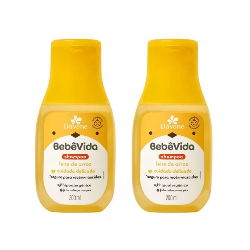 Shampoo Davene Bebe Vida Leite De Arroz 200Ml - Kit Com 2Un