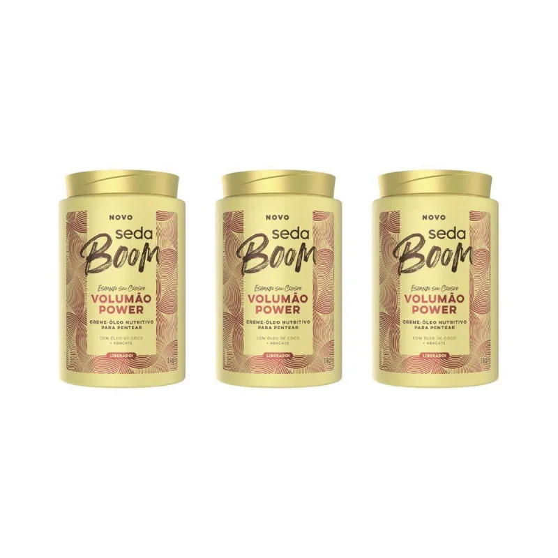 Creme De Pentear Seda Boom Volume Black 1Kg - Kit Com 3Un