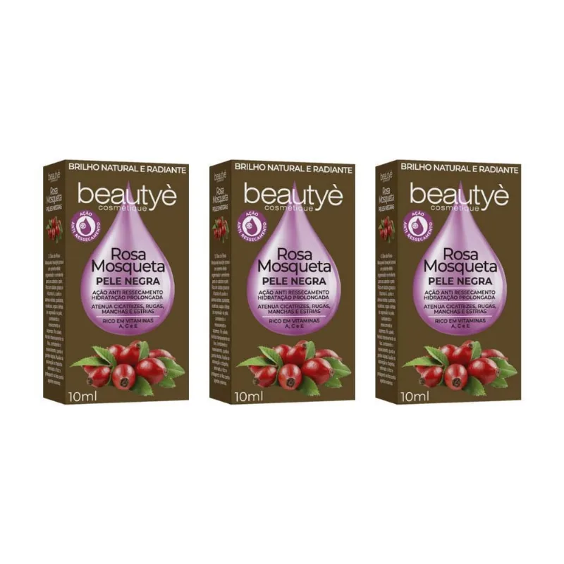 Oleo De Rosa Mosqueta Beautye 10Ml Pele Negra - Kit Com 3Un