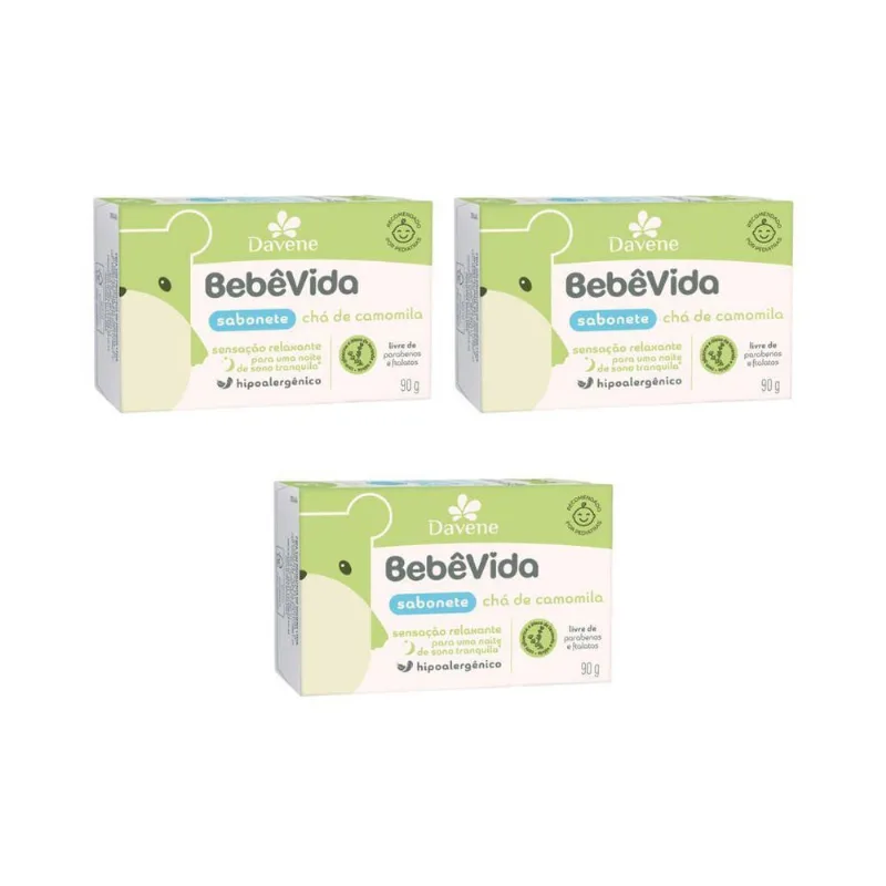 Sabonete Davene Bebe Vida 90G Cha Camomila - Kit Com 3Un