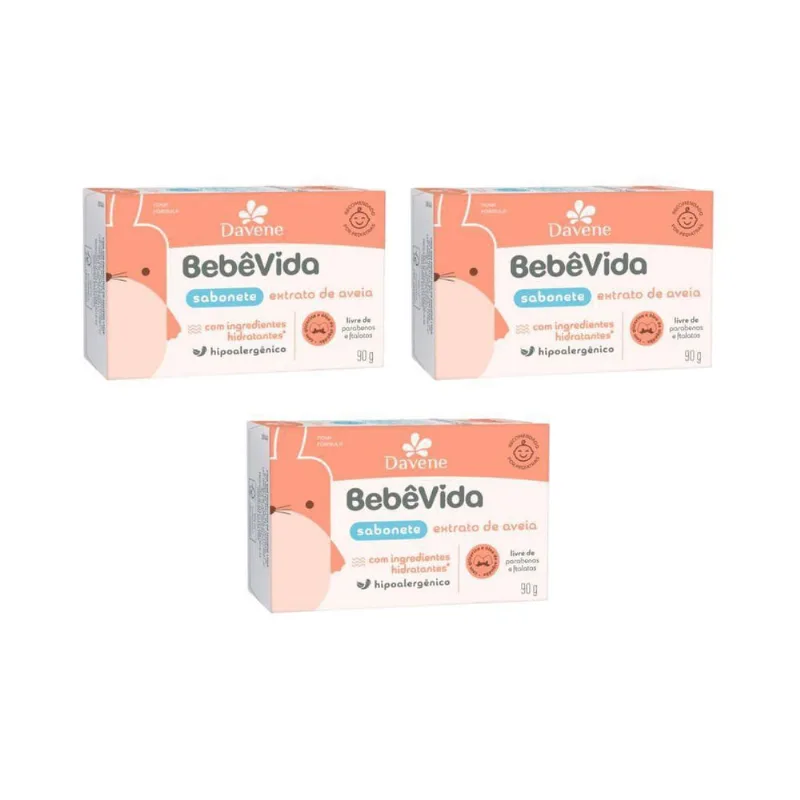 Sabonete Davene Bebe Vida 90G Extrato De Aveia - Kit Com 3Un