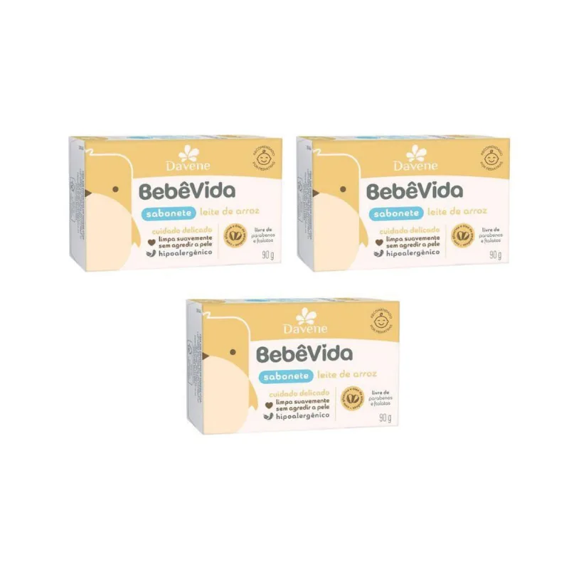Sabonete Davene Bebe Vida 90G Leite De Arroz - Kit Com 3Un