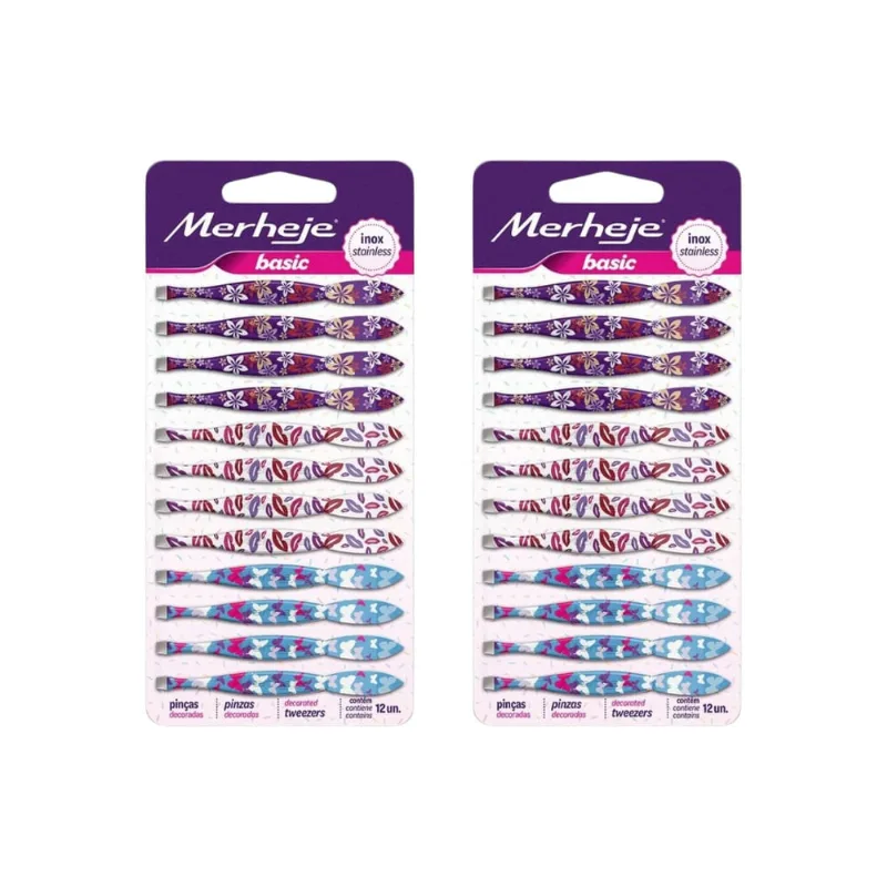 Pinça Depilatoria Merheje Decorada Cartela com 12un- Kit 2un
