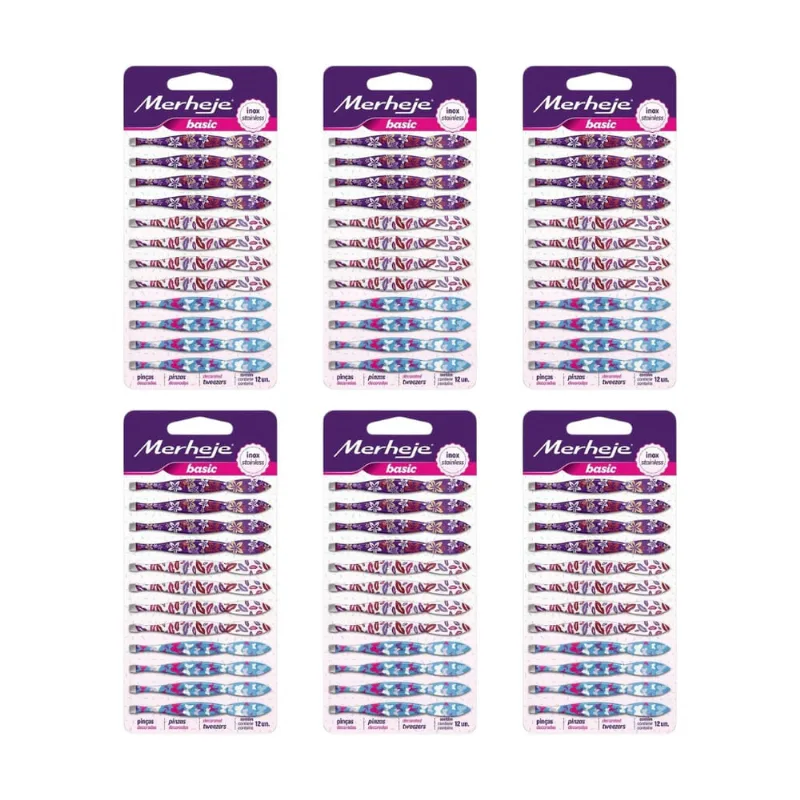 Pinça Depilatoria Merheje Decorada Cartela com 12un- Kit 6un