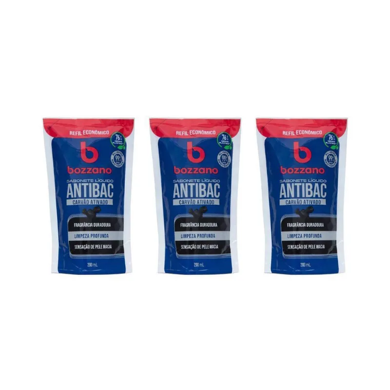 Sabonete Liquido Bozzano Carvao Ativado Refil 200Ml - 3Un