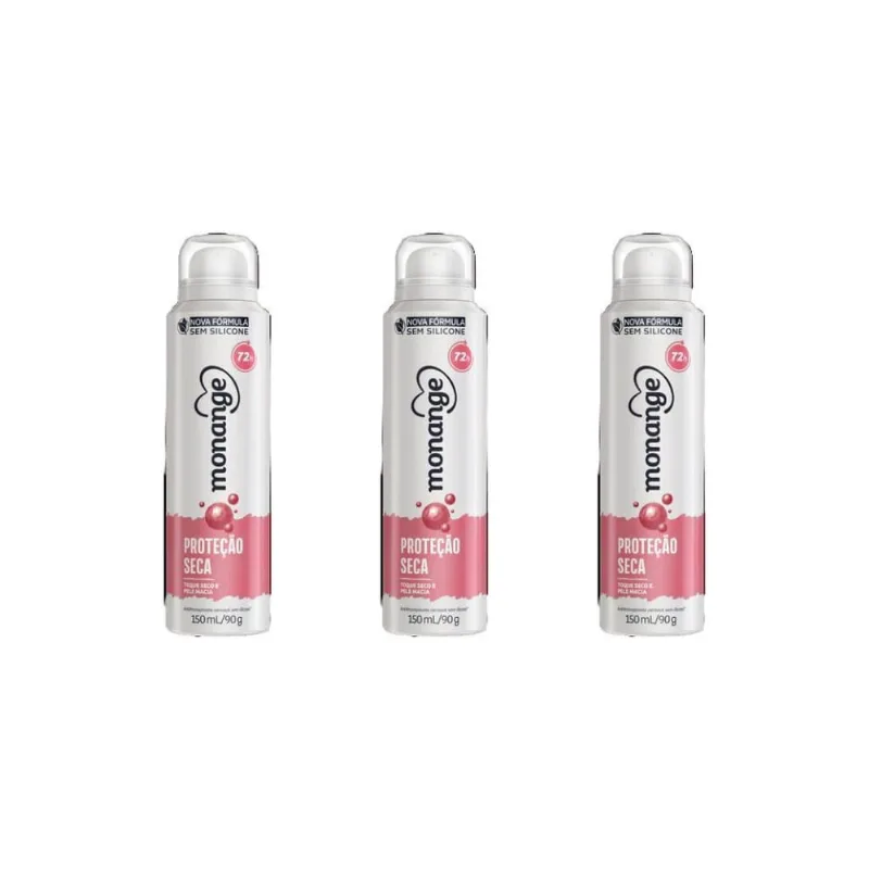 Desodorante Aero Monange 150Ml Protecao Seca - Kit C/3Un