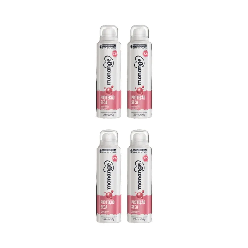 Desodorante Aero Monange 150ml Proteção Seca-Kit C/4un