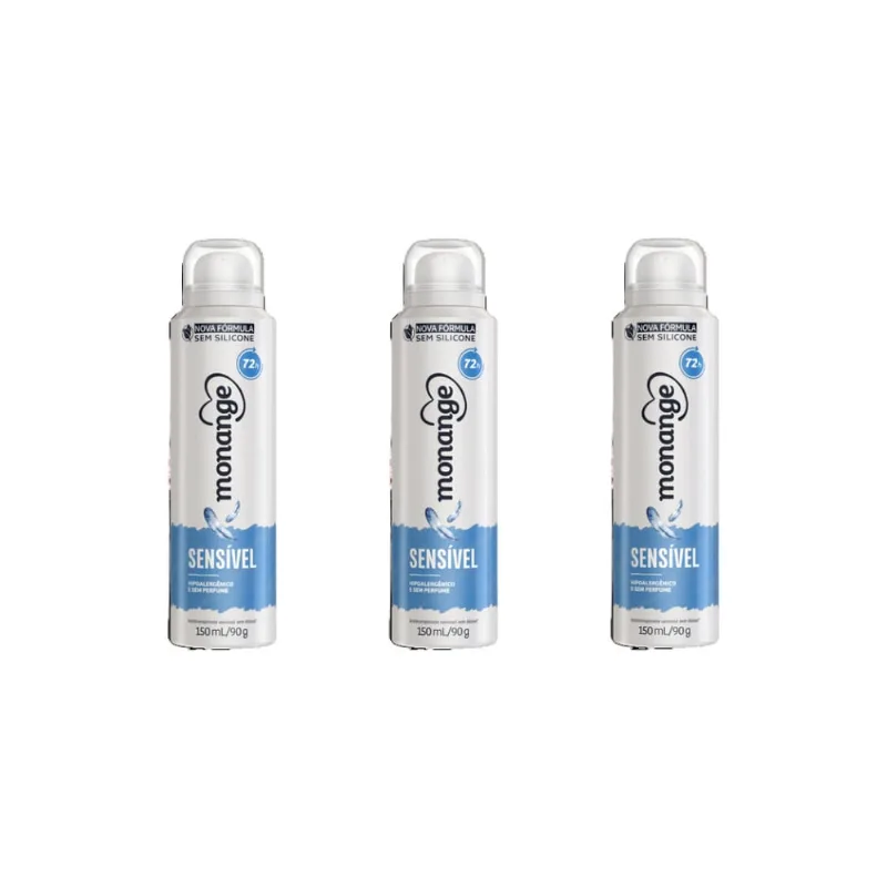 Desodorante Aero Monange 150ml Sensivel-Kit C/3un