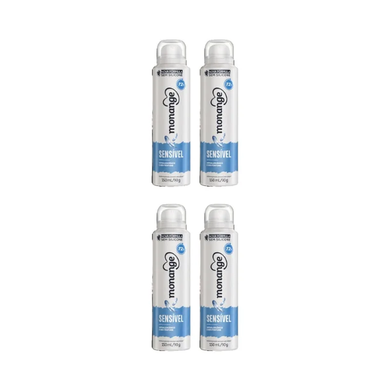 Desodorante Aero Monange 150ml Sensivel-Kit C/4un