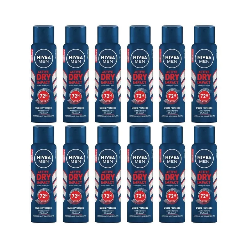 Desodorante Aero Nivea 200Ml Men Dry Impact - Kit C/12Un