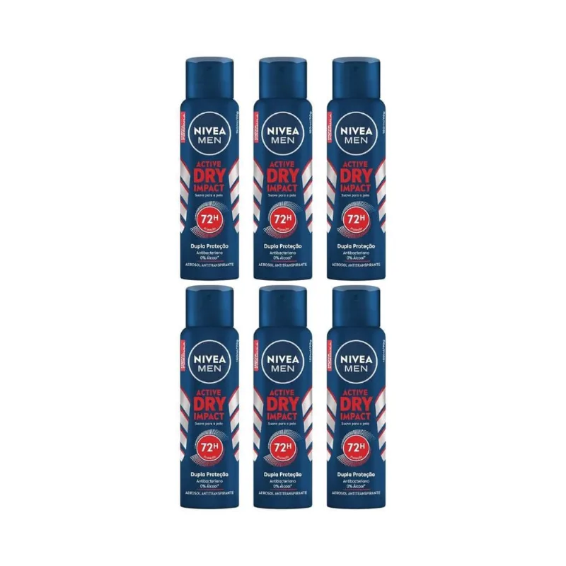 Desodorante Aero Nivea 200Ml Men Dry Impact - Kit C/6Un
