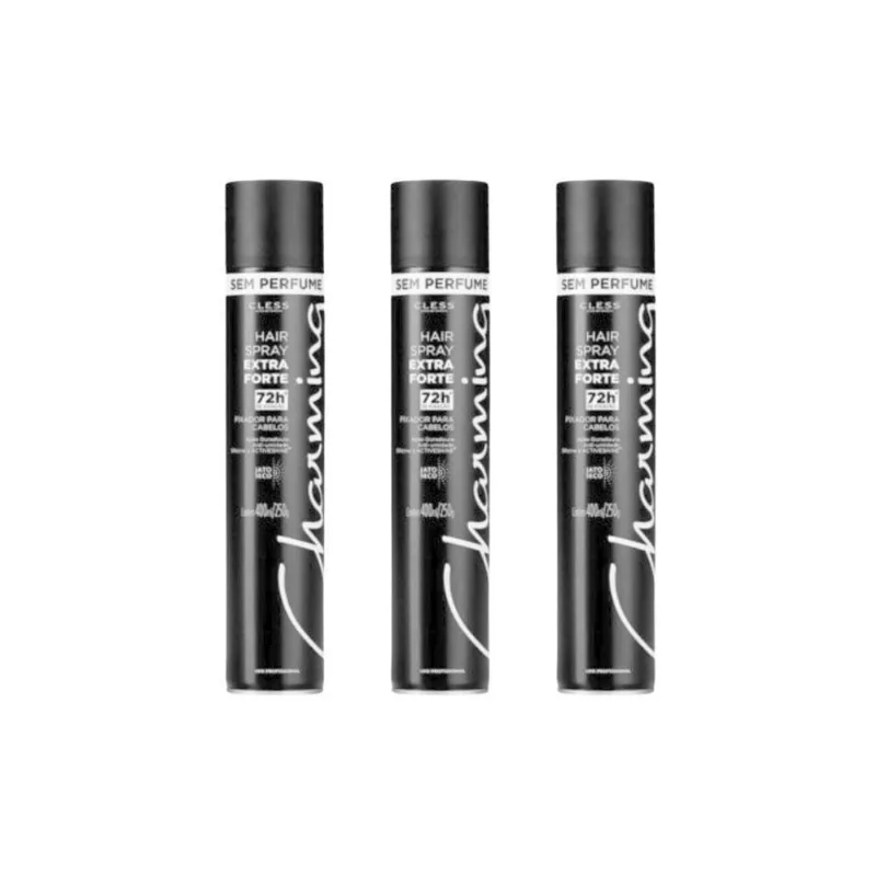 Hair Spray Fixador Charming Extra Forte S/Perfu 400Ml-Kit3Un