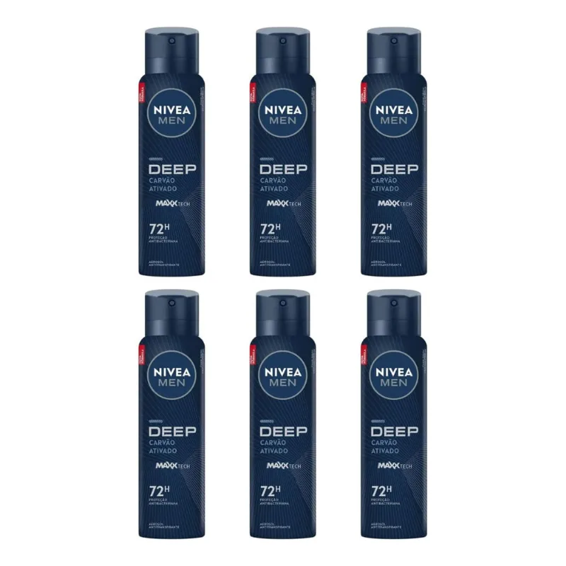 Desodorante Aero Nivea 150ml Masc Deep Carvao Atv-Kit C/6un