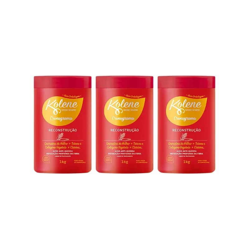 Creme de Tratamento Kolene 1000g Reconstrucao - Kit c/ 3un