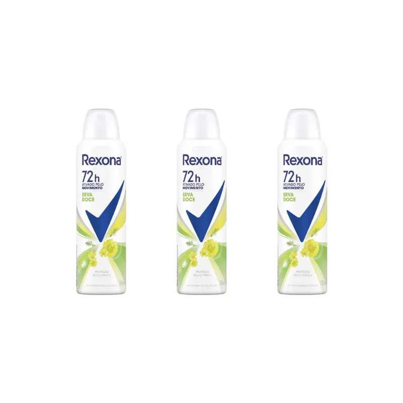 Desodorante Aero Rexona 150ml Fem Erva Doce-Kit C/3un