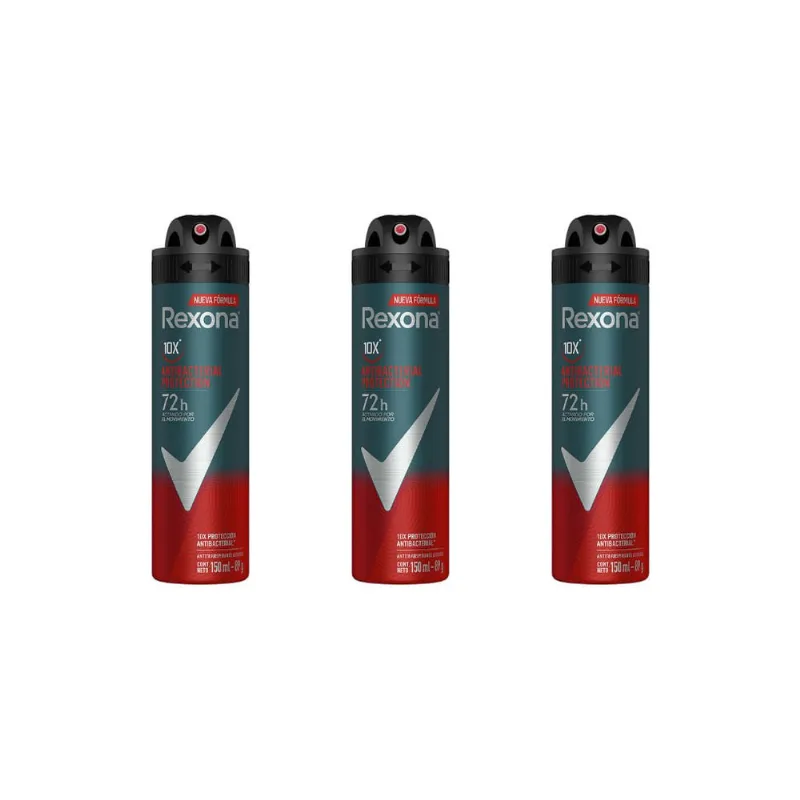 Desodorante Aero Rexona 150ml Masc Antibacteriano-Kit C/3un