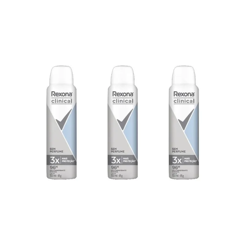 Desodorante Aero Rexona Clinical 150ml Sem Perfume-Kit C/3un