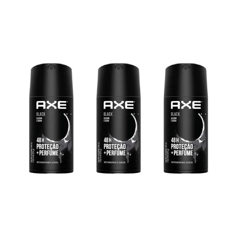 Desodorante Aerossol Axe 150 ml Black - Kit c/ 3un