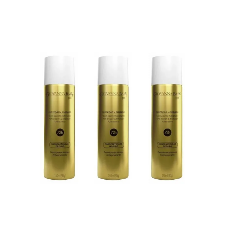 Desodorante Aerossol Giovanna Baby 150ml Gold - Kit c/ 3un